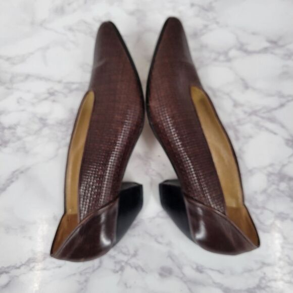 Paloma Vintage Italian Woven Leather Low Kitten Heel Pumps Brown - Picture 6 of 16